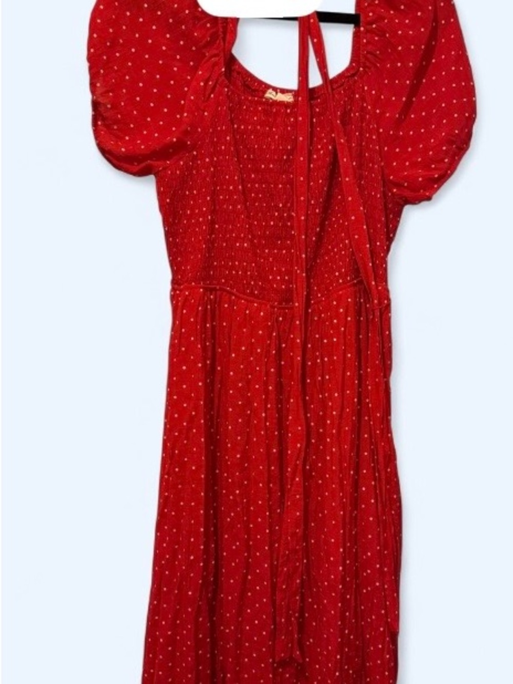 Red Puff-Sleeve Polka Dot Casual Dress